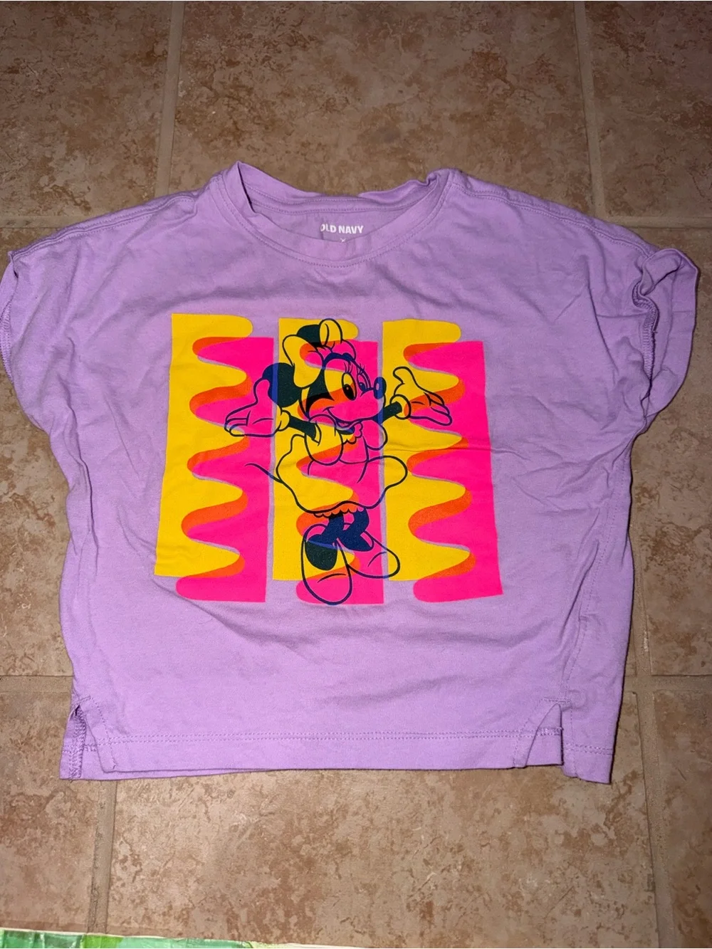 Old Navy Lavender Tee with Neon Minnie Graphic
